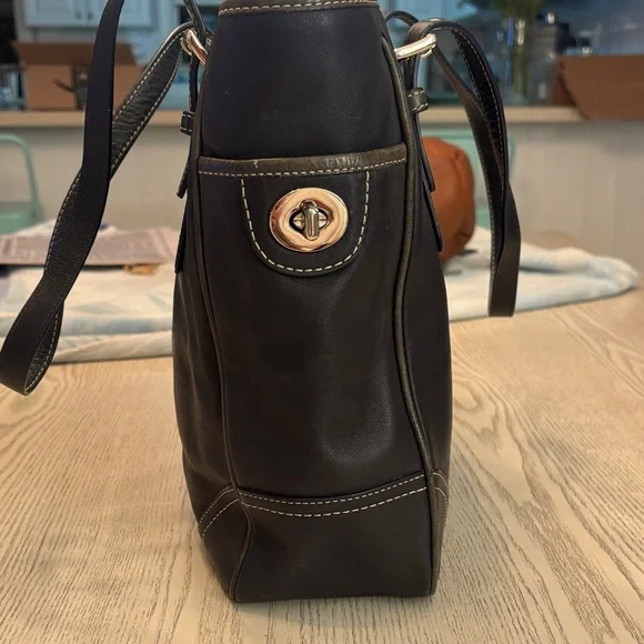 Coach Navy Blue Small Leather Tote Bag - Picture 2 of 10